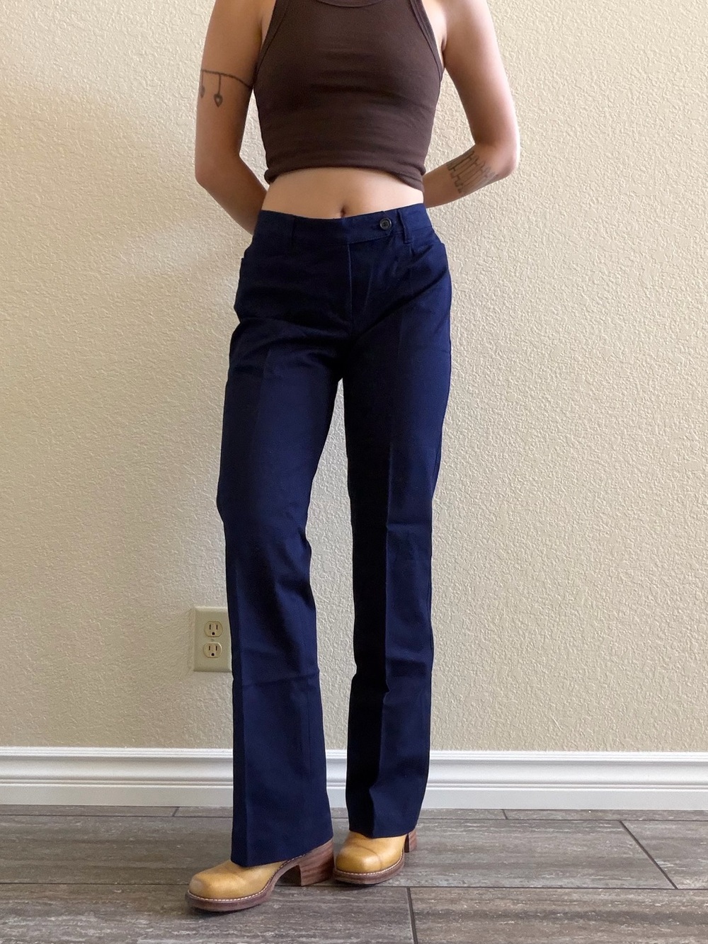 Vintage y2k does 70s Ralph Lauren Navy blue Boot-Cut cotton Trousers